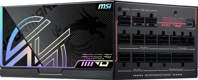 MSI MPG Ai1600TS PCIE5  Fully Modular Gaming 1600W Power Supply  80  Titanium  Dual 12V 2x6 Cables  GPU Safeguard   SiC MOSFETs  Fan Safeguard  ATX 3 1 & PCIe 5 1 Ready  12 Year Warranty