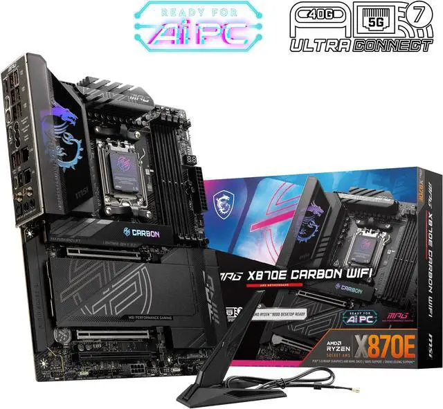 MSI MPG X870E CARBON AM5 ATX Gaming Motherboard  4x SATA 6Gb/s  AMD Wi Fi 7 USB 4 0
