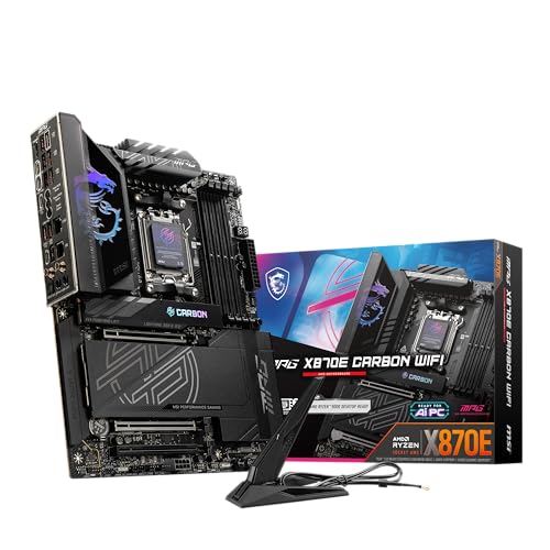 MSI MPG X870E Carbon WiFi Gaming Motherboard  AMD Ryzen 9000/8000/7000 Series Processors  AM5  DDR5  PCIe 5 0  M 2 Gen5  SATA 6Gb/s  USB 40Gbps  HDMI  Wi Fi 7  Bluetooth 5 4  5Gbps LAN  ATX