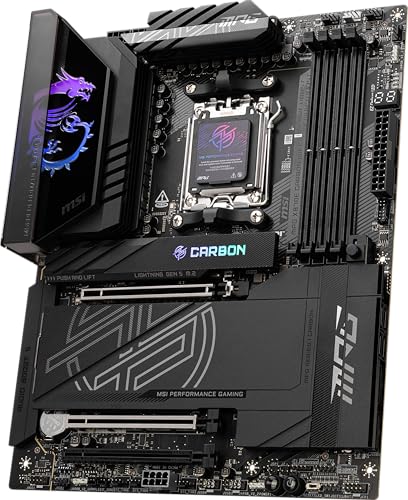 MSI MPG X870E Carbon WiFi Gaming Motherboard  AMD Ryzen 9000/8000/7000 Series Processors  AM5  DDR5  PCIe 5 0  M 2 Gen5  SATA 6Gb/s  USB 40Gbps  HDMI  Wi Fi 7  Bluetooth 5 4  5Gbps LAN  ATX