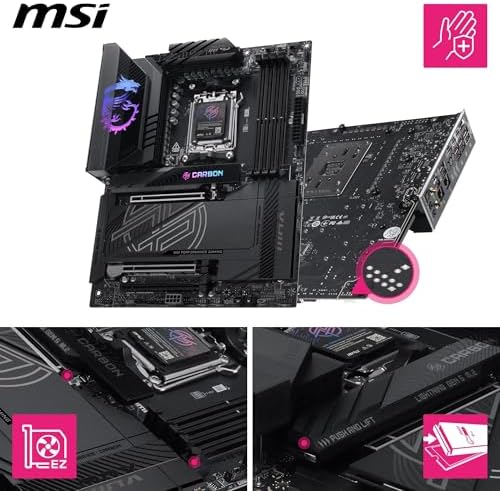 MSI MPG X870E Carbon MAX WiFi Motherboard  ATX   Supports AMD Ryzen 9000/8000 / 7000 Processors  AM5 64MB BIOS ROM  110A SPS VRM  DDR5 Memory Boost 8400 MT/s  OC   PCIe 5 0 x16  M 2 Gen5