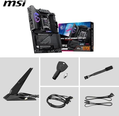 MSI MPG X870E Carbon MAX WiFi Motherboard  ATX   Supports AMD Ryzen 9000/8000 / 7000 Processors  AM5 64MB BIOS ROM  110A SPS VRM  DDR5 Memory Boost 8400 MT/s  OC   PCIe 5 0 x16  M 2 Gen5