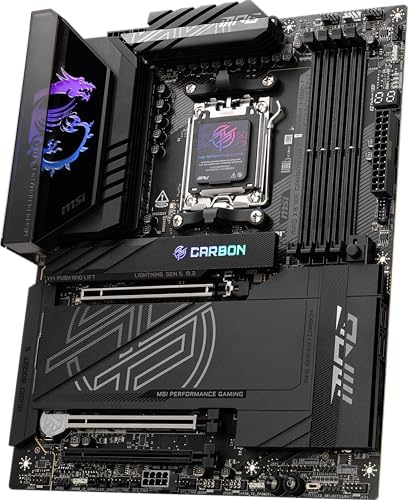 MSI MPG X870E Carbon WiFi Gaming Motherboard  AMD Ryzen 9000/8000/7000 Series Processors  AM5  DDR5  PCIe 5 0  M 2 Gen5  SATA 6Gb/s  USB 40Gbps  HDMI  Wi Fi 7  Bluetooth 5 4  5Gbps LAN  ATX 