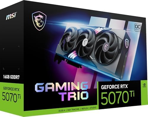 MSI Tarjeta gráfica NVIDIA GeForce RTX 5070 Ti 16G Gaming Trio OC Plus - 16 GB GDDR7 (28 GB/s, 256-bit), PCIe 5.0 - TRI FROZR 4 (3 x ventiladores STORMFORCE) - RGB - HDMI 2.1b, DisplayPort 2.1b