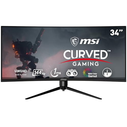 MSI Optix MAG342CQR 1500R Curvature 21 9 Aspect Ratio Narrow Bezel 1ms 3440 x 1440  UWQHD  144Hz Refresh Rate Tilt/Swivel/Height/Pivot Adjustment 34 AMD Freesync Gaming Curved Monitor  Black