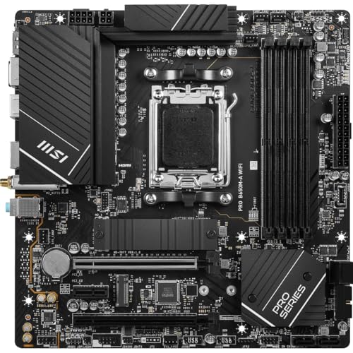 MSI PRO B650M A WiFi ProSeries Motherboard  AMD Ryzen 9000/8000/7000 Series Processors  AM5  DDR5  PCIe 4 0  M 2  SATA 6Gb/s  USB 3 2 Gen 2  HDMI/DP  Wi Fi 6E  Bluetooth 5 3  2 5Gbps LAN  mATX 