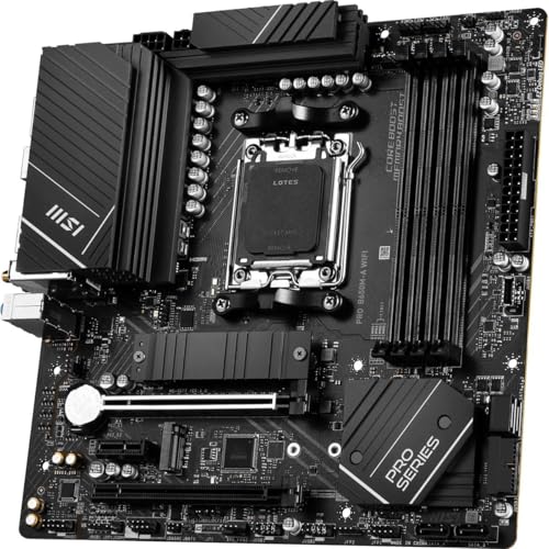 MSI PRO B650M A WiFi ProSeries Motherboard AMD Ryzen 9000/8000/7000 Series Processors AM5 DDR5 PCIe 4 0 M 2 SATA 6Gb/s USB 3 2 Gen 2 HDMI/DP Wi Fi 6E Bluetooth 5 3 2 5Gbps LAN mATX