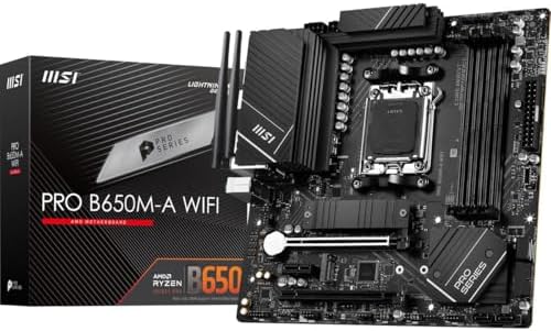 MSI PRO B650M A WiFi V1 Motherboard  Micro ATX   Supports AMD Ryzen 9000/8000 / 7000 Series Processors  AM5   DDR5 Memory Boost 6000 MHz/OC  2 x PCIe 4 0 x16  2 x M 2 Gen4  2 5G LAN