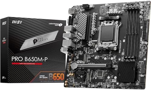 MSI PRO B650M P V1 Motherboard  Micro ATX   Supports AMD Ryzen 9000/8000 / 7000 Series Processors  AM5   DDR5 Memory Boost 6000 MHz/OC  1 x PCIe 4 0 x16  2 x M 2 Gen4  2 5G LAN