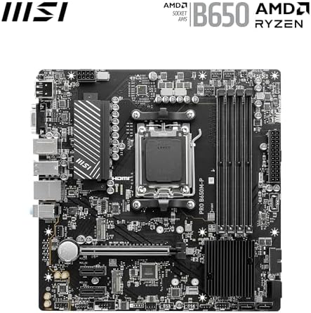 MSI PRO B650M P V1 Motherboard  Micro ATX   Supports AMD Ryzen 9000/8000 / 7000 Series Processors  AM5   DDR5 Memory Boost 6000 MHz/OC  1 x PCIe 4 0 x16  2 x M 2 Gen4  2 5G LAN