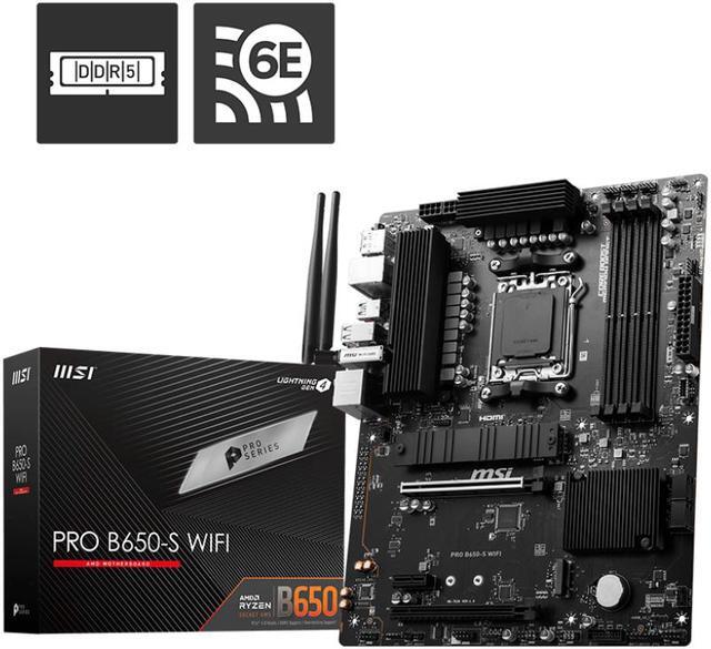 MSI PRO B650 S WIFI AM5 AMD B650 Ryzen 7000 DDR5 PCI E x16 slot  Wi Fi 6E Bluetooth SATA 6Gb/s ATX Motherboard