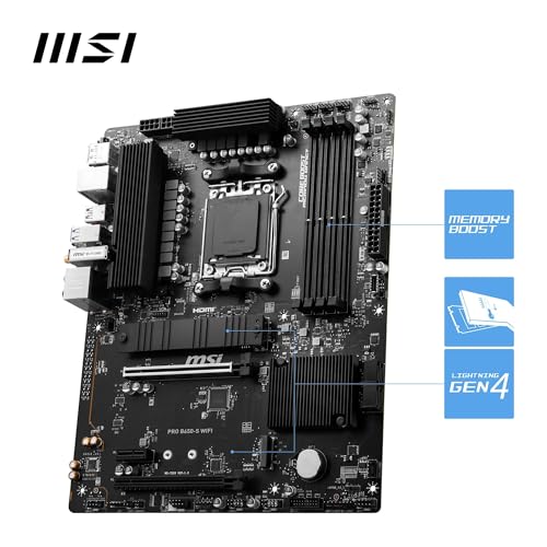 MSI PRO B650 S WiFi V1 Motherboard  ATX   Supports AMD Ryzen 9000/8000 / 7000 Series Processors  AM5   DDR5 Memory Boost 6000 MHz/OC  2 x PCIe 4 0 x16  2 x M 2 Gen4  Wi Fi 6E