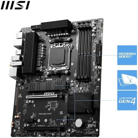 MSI PRO B650 S WiFi V1 Motherboard  ATX   Supports AMD Ryzen 9000/8000 / 7000 Series Processors  AM5   DDR5 Memory Boost 6000 MHz/OC  2 x PCIe 4 0 x16  2 x M 2 Gen4  Wi Fi 6E