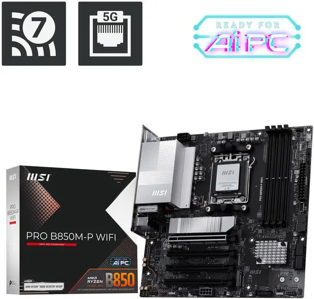 MSI PRO B850M P WIFI AM5 AMD B850 support PCIe 5 0 SATA 6Gb/s Displayport1 4 HDMI Wi Fi 7 5G LAN  Bluetooth 5 4 Micro ATX  AMD Motherboards