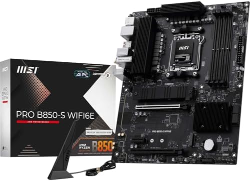 MSI PRO B850 S WIFI6E Motherboard  ATX   Supports AMD Ryzen 9000/8000 / 7000 Processors  AM5   DDR5 Memory Boost  8200  MT/s OC   PCIe 4 0 x16  M 2 Gen5  Wi Fi 6E  2 5G LAN