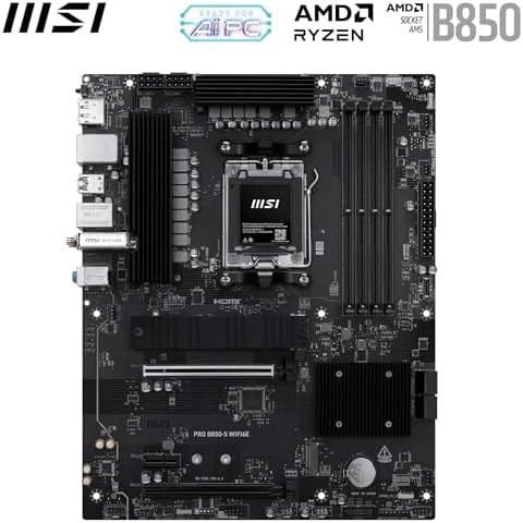 MSI PRO B850 S WIFI6E Motherboard  ATX   Supports AMD Ryzen 9000/8000 / 7000 Processors  AM5   DDR5 Memory Boost  8200  MT/s OC   PCIe 4 0 x16  M 2 Gen5  Wi Fi 6E  2 5G LAN