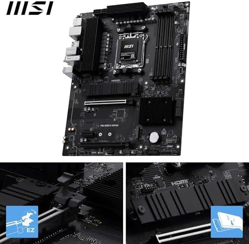 MSI PRO B850 S WIFI6E Motherboard  ATX   Supports AMD Ryzen 9000/8000 / 7000 Processors  AM5   DDR5 Memory Boost  8200  MT/s OC   PCIe 4 0 x16  M 2 Gen5  Wi Fi 6E  2 5G LAN