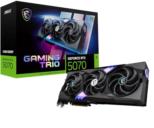 MSI RTX 5070 12G Gaming Trio OC Graphics Card  12GB GDDR7  192 bit  Extreme Performance  2625 MHz  DisplayPort x3 2 1a  HDMI 2 1b  NVIDIA Blackwell Architecture