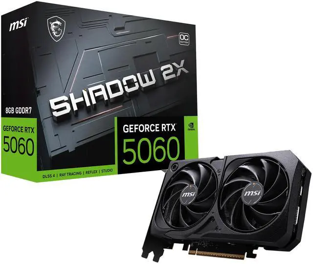 MSI SHADOW GeForce RTX 5060 8GB GDDR7 PCI Express 5 0 x 16  use x8  Graphics Card RTX 5060 8G SHADOW 2X OC
