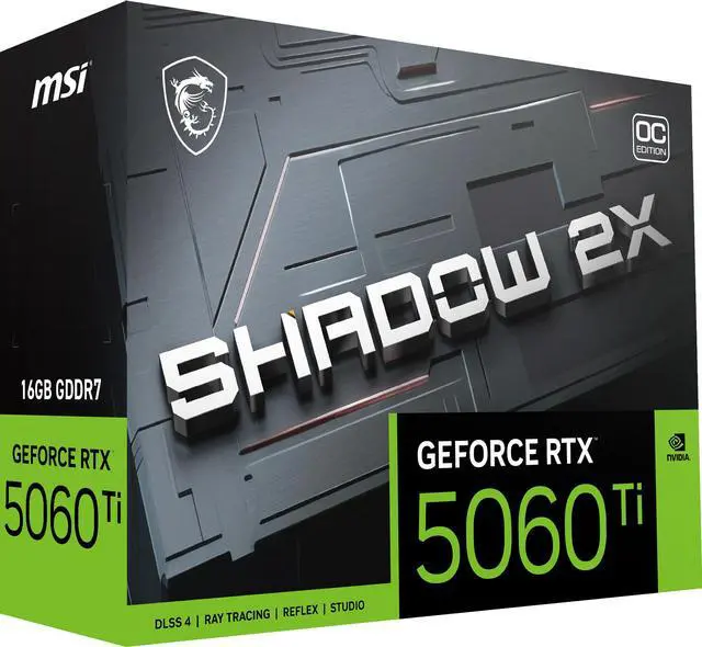 Tarjeta gráfica MSI SHADOW GeForce RTX 5060 Ti 16 GB GDDR7 PCI Express 5.0 RTX 5060 Ti 16G SHADOW 2X OC PLUS