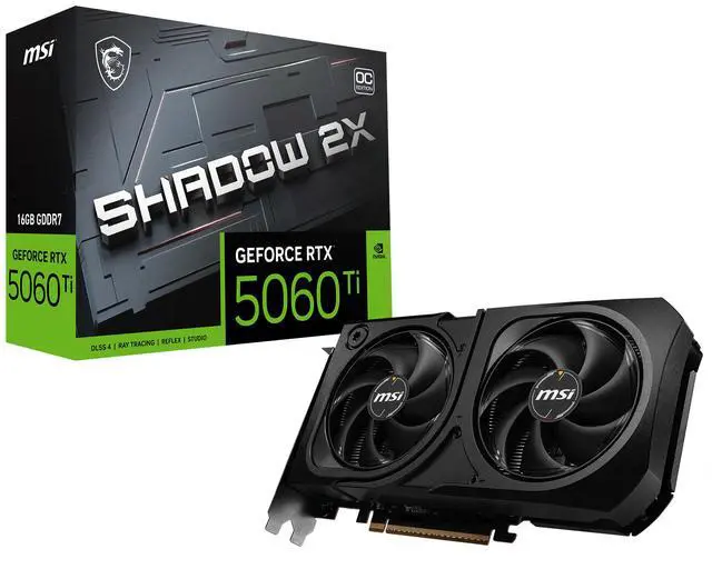 Tarjeta gráfica MSI SHADOW GeForce RTX 5060 Ti 16 GB GDDR7 PCI Express 5.0 RTX 5060 Ti 16G SHADOW 2X OC PLUS