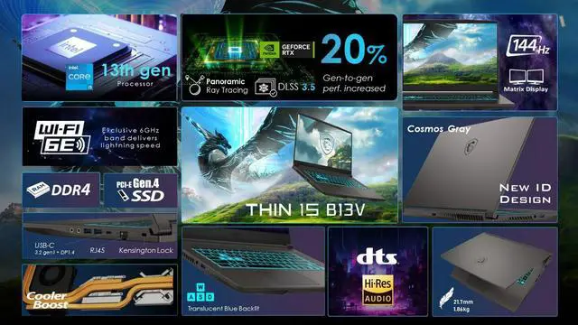 MSI Thin 15 6" FHD 144Hz Gaming Laptop NVIDIA GeForce RTX 4050 Intel Core i5 13420H  Beat i7 12650H  16GB RAM 512GB SSD WiFi 6E Bluetooth 5 3 Backlit KB Webcam HDMI USB C RJ45 Windows 11 Pro Gray