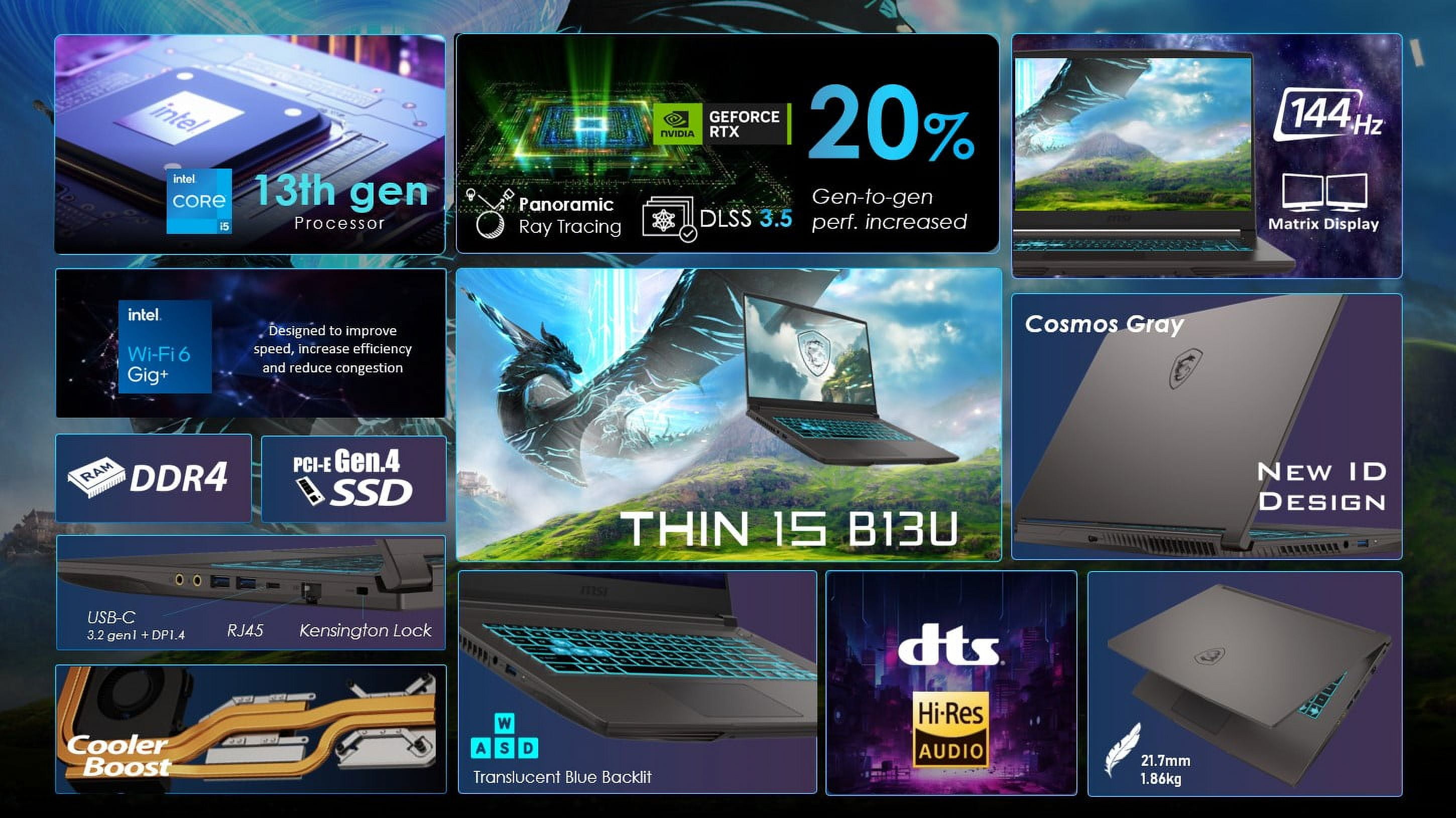 MSI Thin 15 6 inch FHD 144Hz Gaming Laptop Intel Core i5 13420H NVIDIA GeForce RTX 3050   16GB DDR4 512GB SSD Gray  2024 