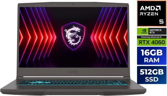 MSI Thin A15   15 6" GeForce RTX 4060 Laptop GPU   AMD Ryzen 5 7535HS   16GB Memory   512 GB NVMe SSD   Windows 11 Home Gaming Laptops   144 Hz  Thin A15 B7VF 461US  