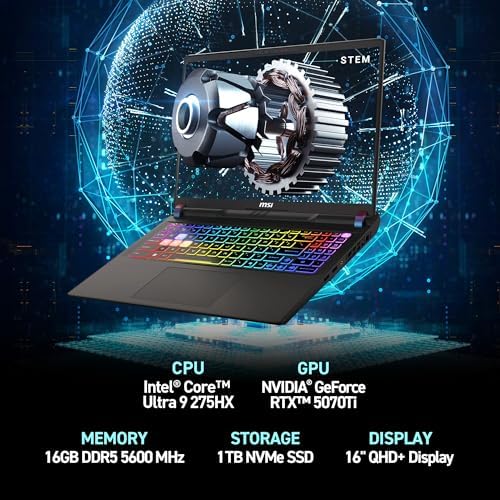 MSI Vector 16 HX AI 16  144Hz FHD  Gaming Laptop  Intel Core Ultra 7 255HX  NVIDIA Geforce RTX 5070Ti  16GB DDR5  512GB NVMe SSD  Thunderbolt 5  Wi Fi 6E  Win 11 Home  Cosmo Gray A2XWHG 212US