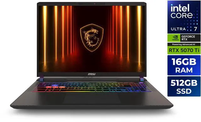MSI Vector   16" GeForce RTX 5070 Ti Laptop GPU   Intel Core Ultra 7 255HX    16GB Memory   512GB SSD   Windows 11 Home   Gaming Laptop   144 Hz IPS  Vector 16 HX AI A2XWHG 061US  
