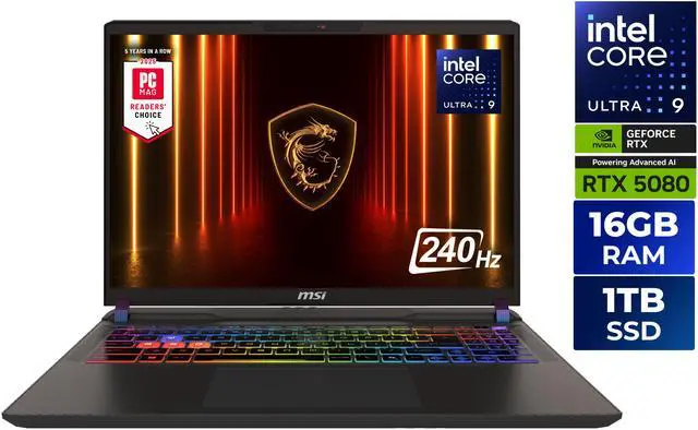 MSI Vector   LCD 16" QHD  GeForce RTX 5080 Laptop GPU   Intel Core Ultra 9 275HX    16GB Memory   1 TB SSD   Windows 11 Home   Gaming Laptop   240 Hz  Vector 16 HX AI A2XWIG 050US