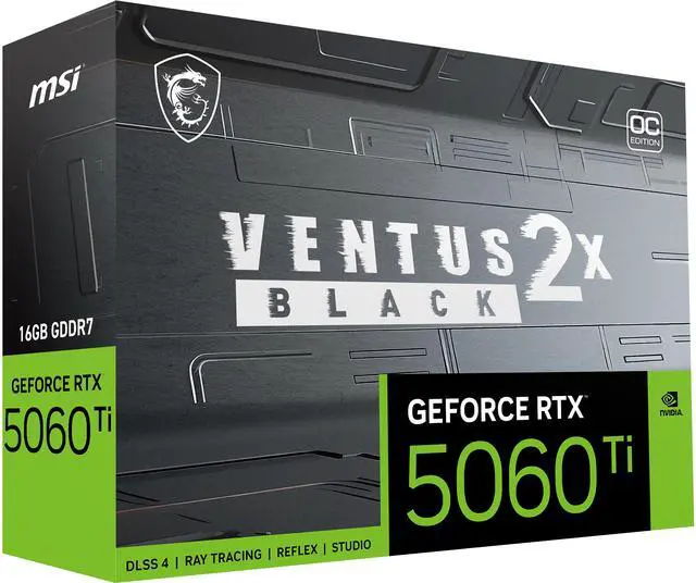 MSI Ventus GeForce RTX 5060 Ti 16GB GDDR7 PCI Express 5 0 x16  use x8  Graphics Card  RTX 5060 Ti 16G VENTUS 2X OC BLACK PLUS 