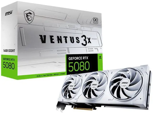 MSI Ventus GeForce RTX 5080 16GB GDDR7 PCI Express 5 0 Graphics Card RTX 5080 16G VENTUS 3X OC WHITE