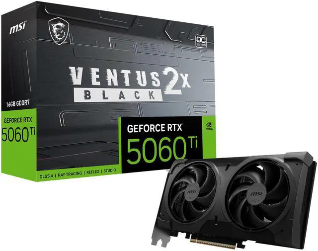MSI Ventus GeForce RTX 5060 Ti 16GB GDDR7 PCI Express 5 0 x16  use x8  Graphics Card  RTX 5060 Ti 16G VENTUS 2X OC BLACK PLUS