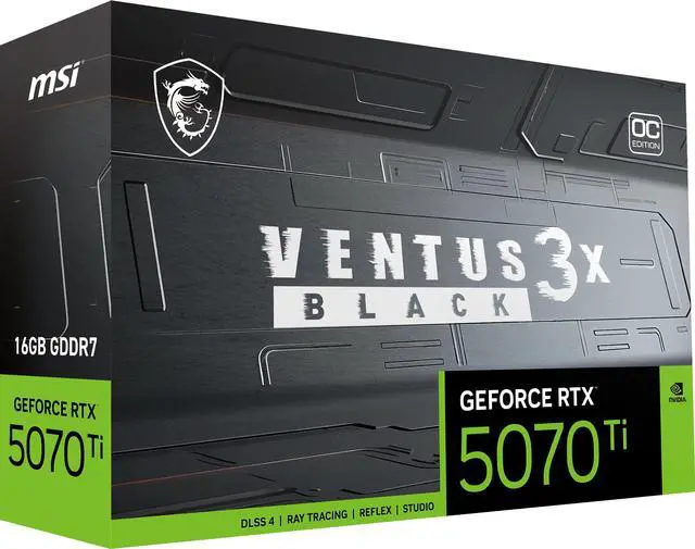 MSI Ventus GeForce RTX 5070 Ti 16GB GDDR7 PCI Express 5 0 Graphics Card RTX 5070 TI 16G VENTUS 3X OC BLACK
