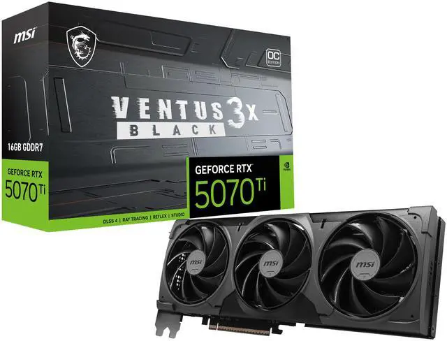 MSI Ventus GeForce RTX 5070 Ti 16GB GDDR7 PCI Express 5 0 Graphics Card RTX 5070 TI 16G VENTUS 3X OC BLACK