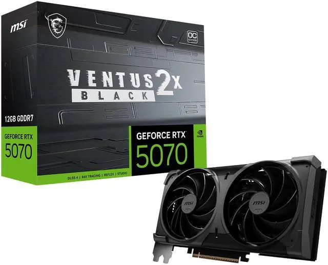 Tarjeta gráfica MSI Ventus GeForce RTX 5070 de 12 GB GDDR7 PCI Express 5.0 ATX, RTX 5070 12G VENTUS 2X OC NEGRA