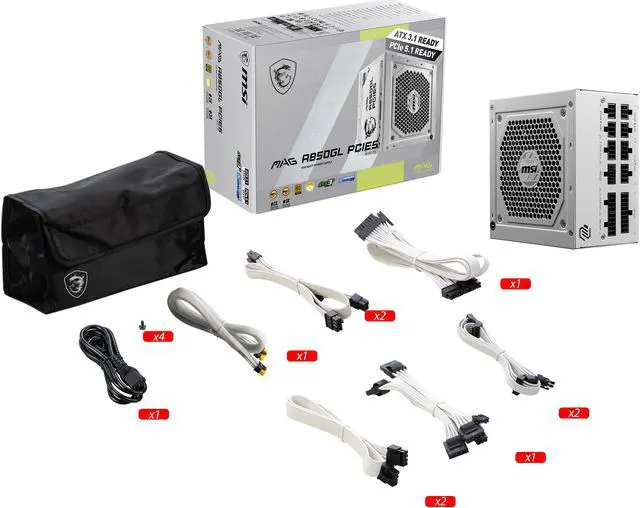 MSI   MAG A850GL PCIE5 WHITE  80  GOLD Fully Modular Gaming PSU  12V 2x6 Cable  ATX 3 1 & PCIE 5 1 Ready  850W Power Supply  10 Year Warranty