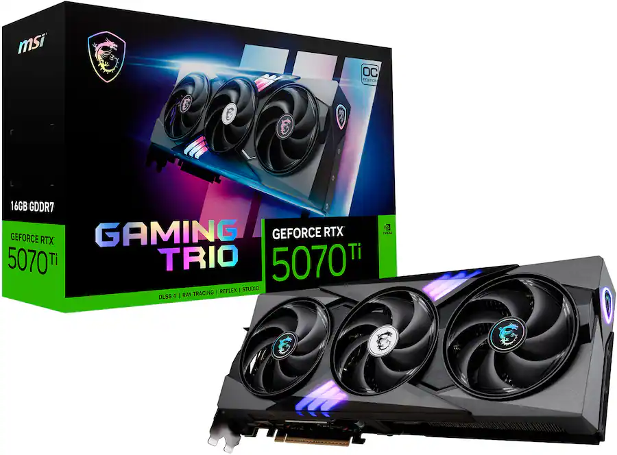 MSI - Tarjeta gráfica NVIDIA GeForce RTX 5070 Ti 16G GAMING TRIO OC de 16 GB GDDR7 PCI Express Gen 5 - Negra
