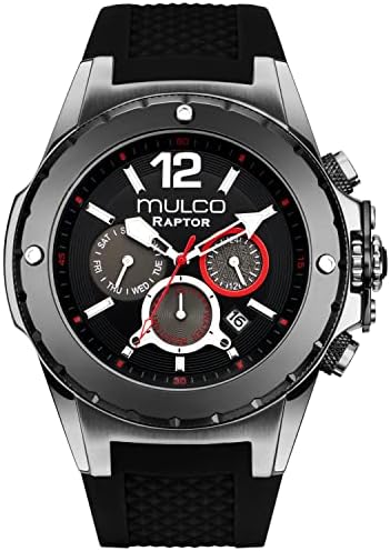 MULCO Watches for Men   Kripton  Silver Stainless Steel Case with Wrist Silicone Band  Quartz Multifunctional Day and Date Movement  Large Face Analog Display   Rose Gold Accents  100m  Waterproof