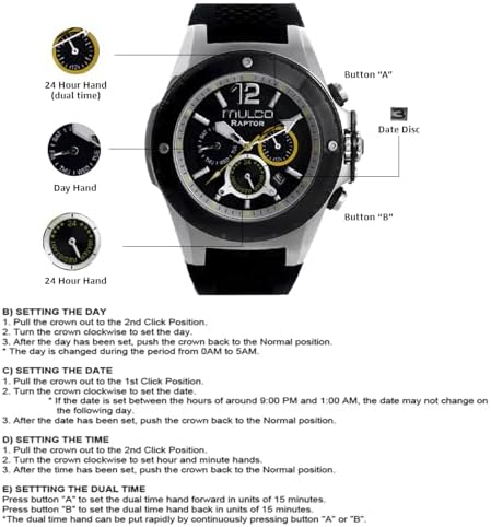 MULCO Watches for Men   Kripton  Silver Stainless Steel Case with Wrist Silicone Band  Quartz Multifunctional Day and Date Movement  Large Face Analog Display   Rose Gold Accents  100m  Waterproof