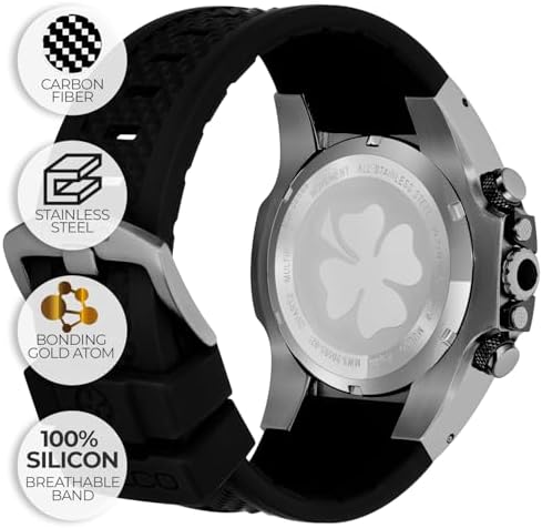 MULCO Watches for Men   Kripton  Silver Stainless Steel Case with Wrist Silicone Band  Quartz Multifunctional Day and Date Movement  Large Face Analog Display   Rose Gold Accents  100m  Waterproof