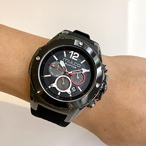 MULCO Watches for Men   Kripton  Silver Stainless Steel Case with Wrist Silicone Band  Quartz Multifunctional Day and Date Movement  Large Face Analog Display   Rose Gold Accents  100m  Waterproof