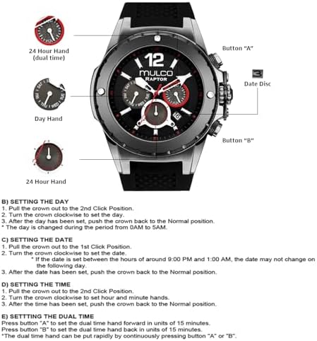 MULCO Watches for Men   Kripton  Silver Stainless Steel Case with Wrist Silicone Band  Quartz Multifunctional Day and Date Movement  Large Face Analog Display   Rose Gold Accents  100m  Waterproof