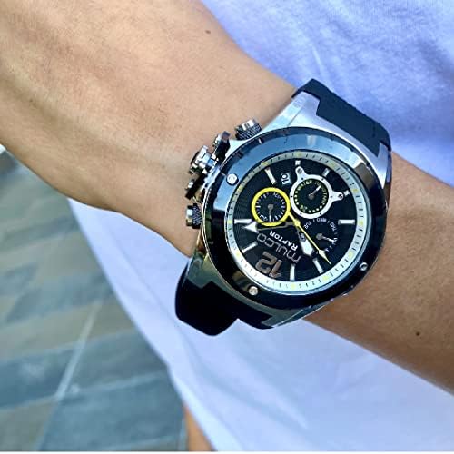 MULCO Watches for Men   Kripton  Silver Stainless Steel Case with Wrist Silicone Band  Quartz Multifunctional Day and Date Movement  Large Face Analog Display   Rose Gold Accents  100m  Waterproof