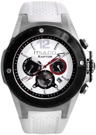 MULCO Watches for Men   Kripton  Silver Stainless Steel Case with Wrist Silicone Band  Quartz Multifunctional Day and Date Movement  Large Face Analog Display   Rose Gold Accents  100m  Waterproof