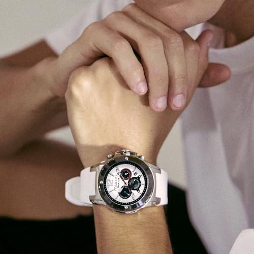 MULCO Watches for Men   Kripton  Silver Stainless Steel Case with Wrist Silicone Band  Quartz Multifunctional Day and Date Movement  Large Face Analog Display   Rose Gold Accents  100m  Waterproof