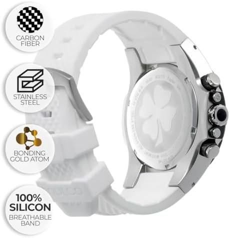 MULCO Watches for Men   Kripton  Silver Stainless Steel Case with Wrist Silicone Band  Quartz Multifunctional Day and Date Movement  Large Face Analog Display   Rose Gold Accents  100m  Waterproof