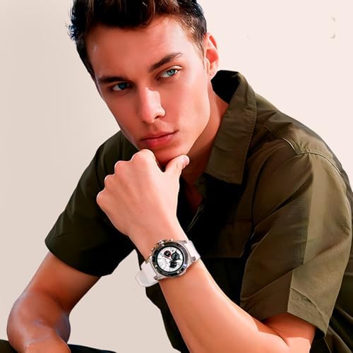 MULCO Watches for Men   Kripton  Silver Stainless Steel Case with Wrist Silicone Band  Quartz Multifunctional Day and Date Movement  Large Face Analog Display   Rose Gold Accents  100m  Waterproof