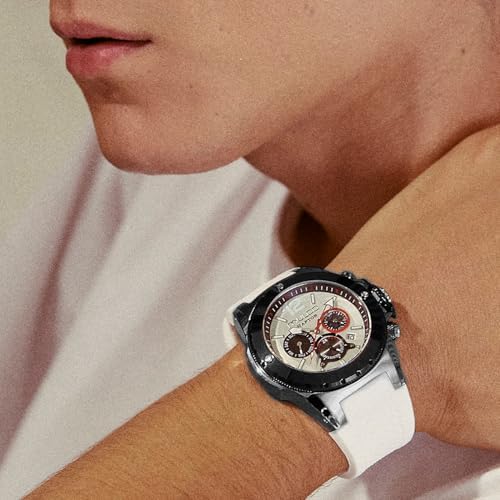 MULCO Watches for Men   Kripton  Silver Stainless Steel Case with Wrist Silicone Band  Quartz Multifunctional Day and Date Movement  Large Face Analog Display   Rose Gold Accents  100m  Waterproof